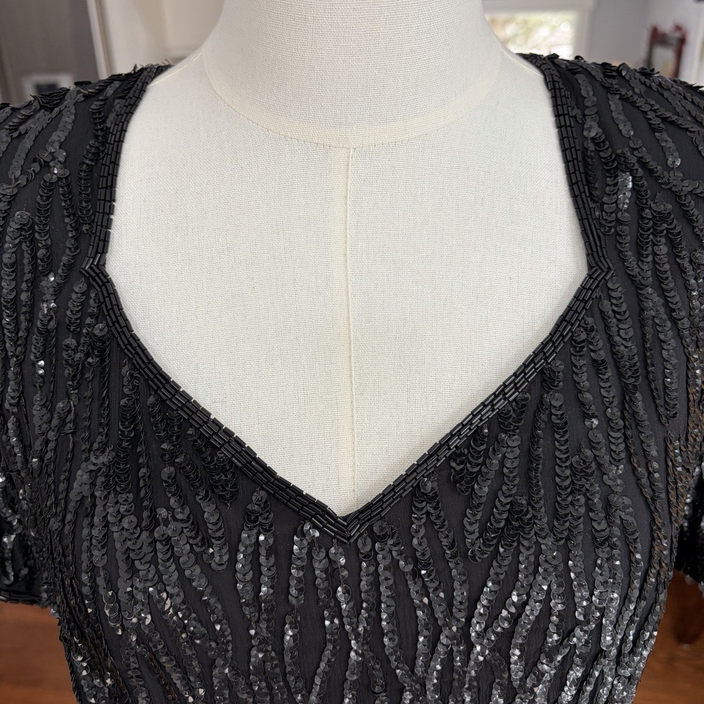 Vintage NWT Black Silk Beaded Formal Maxi Dress Size 14 Wedding Event Elegant - Picture 4 of 16